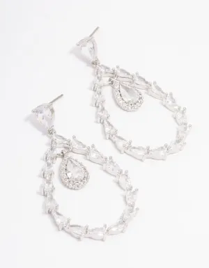 Rhodium Cubic Zirconia Pear Stone Drop Earrings
