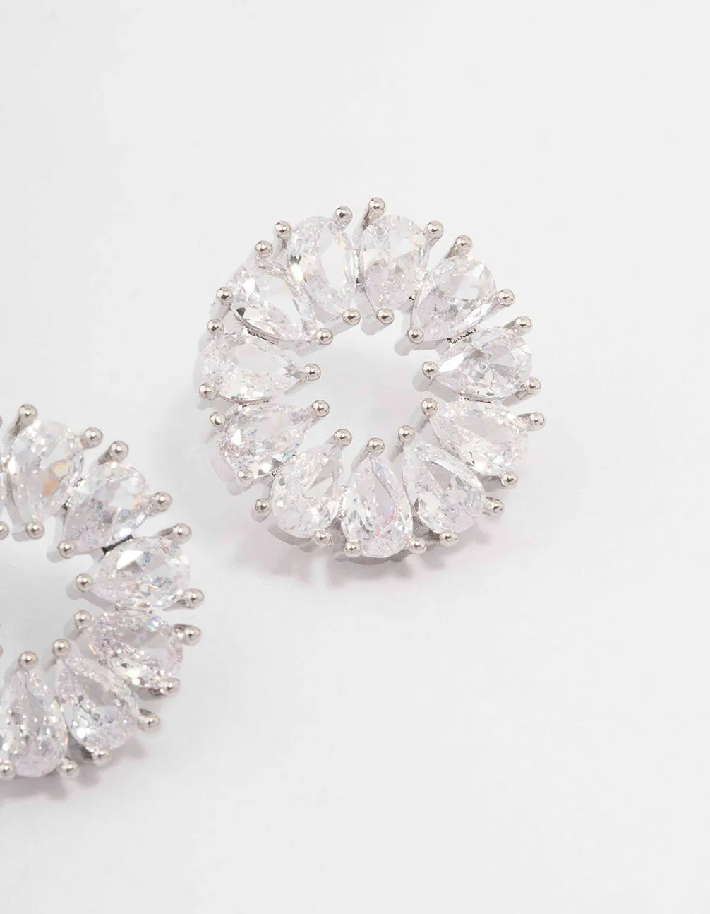 Rhodium Cubic Zirconia Pear Wreath Stud Earrings