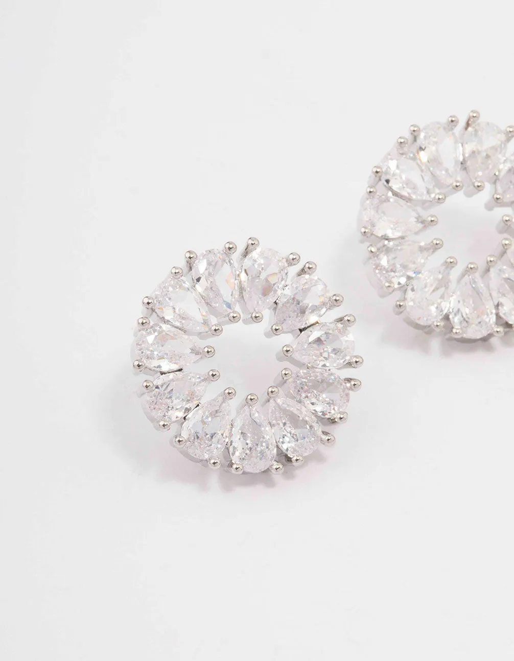 Rhodium Cubic Zirconia Pear Wreath Stud Earrings