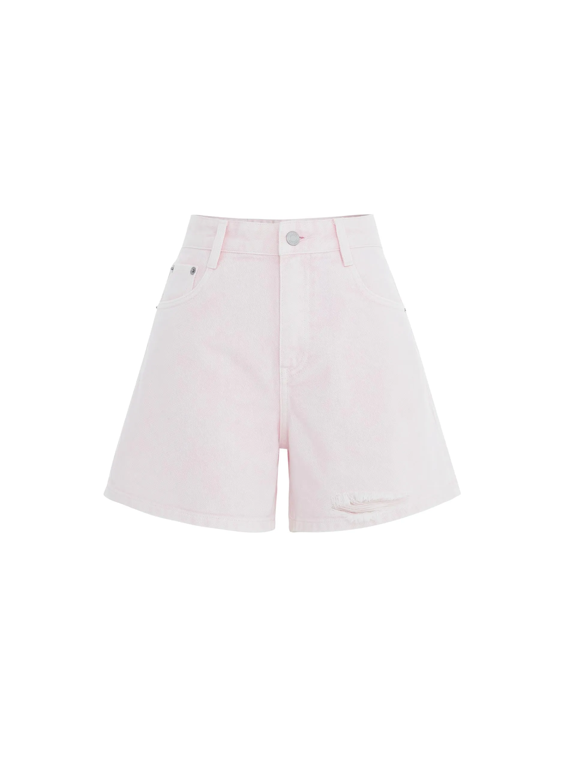 Ripped Details Cotton Denim Shorts