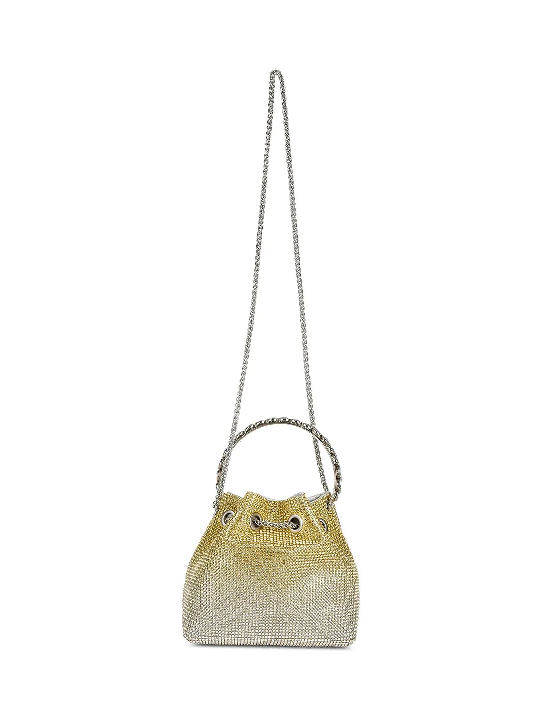 Round Handle Rhinestone Bucket Bag
