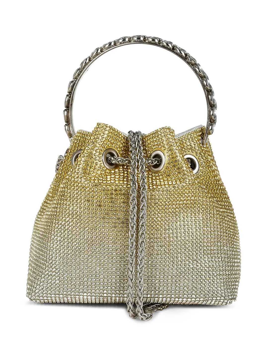 Round Handle Rhinestone Bucket Bag