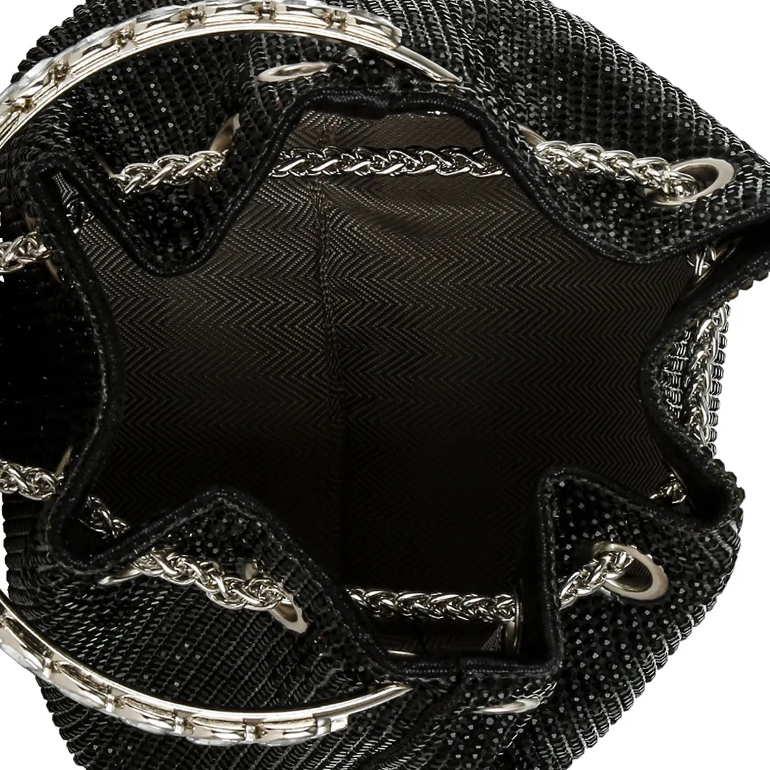Round Handle Rhinestone Bucket Bag