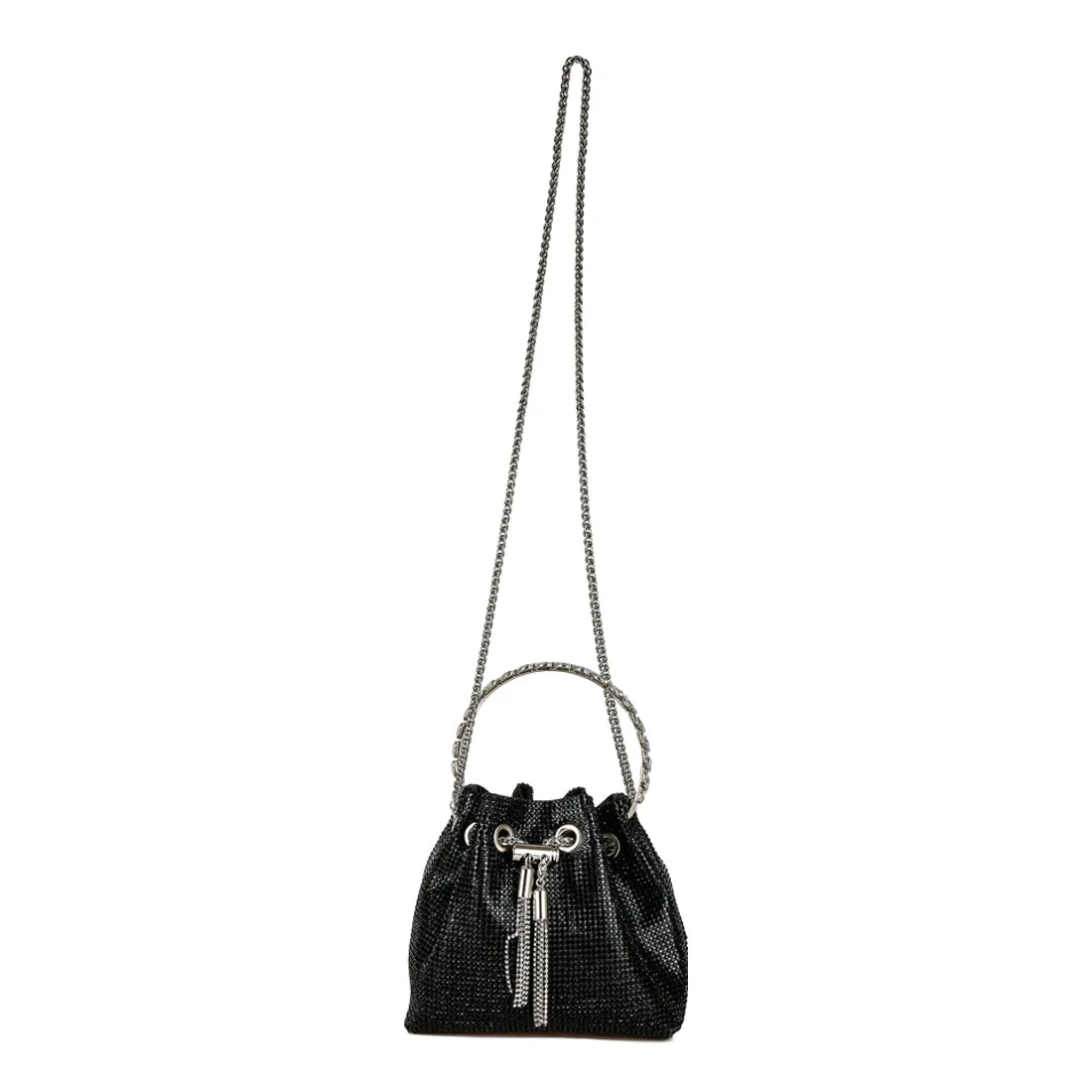 Round Handle Rhinestone Bucket Bag