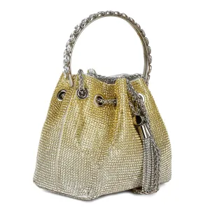 Round Handle Rhinestone Bucket Bag