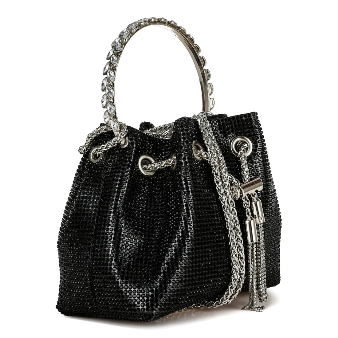 Round Handle Rhinestone Bucket Bag