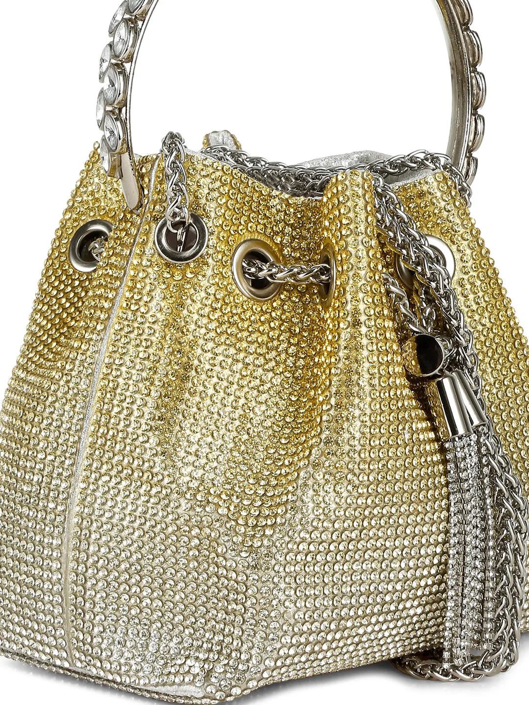 Round Handle Rhinestone Bucket Bag