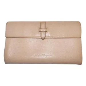 Salvatore Ferragamo Beige Nude Leather Vintage Wallet