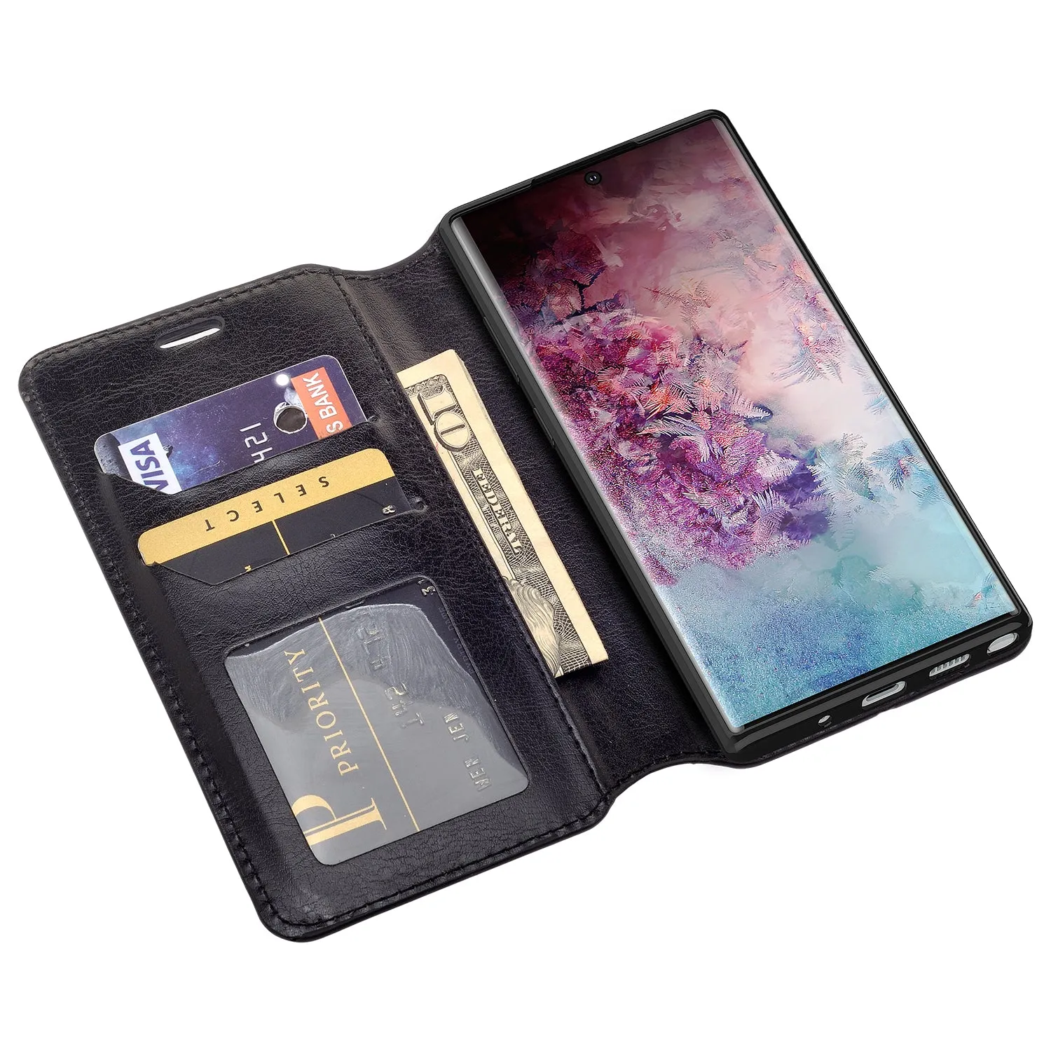 Samsung Galaxy Note 10  Case, Galaxy Note 10 Plus Wallet Case, Pu Leather Wallet Case [Kickstand] with ID & Credit Card Slots for Galaxy Note 10 Plus  - Black