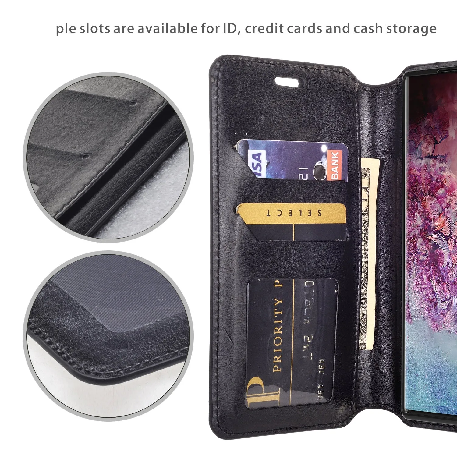 Samsung Galaxy Note 10  Case, Galaxy Note 10 Plus Wallet Case, Pu Leather Wallet Case [Kickstand] with ID & Credit Card Slots for Galaxy Note 10 Plus  - Black