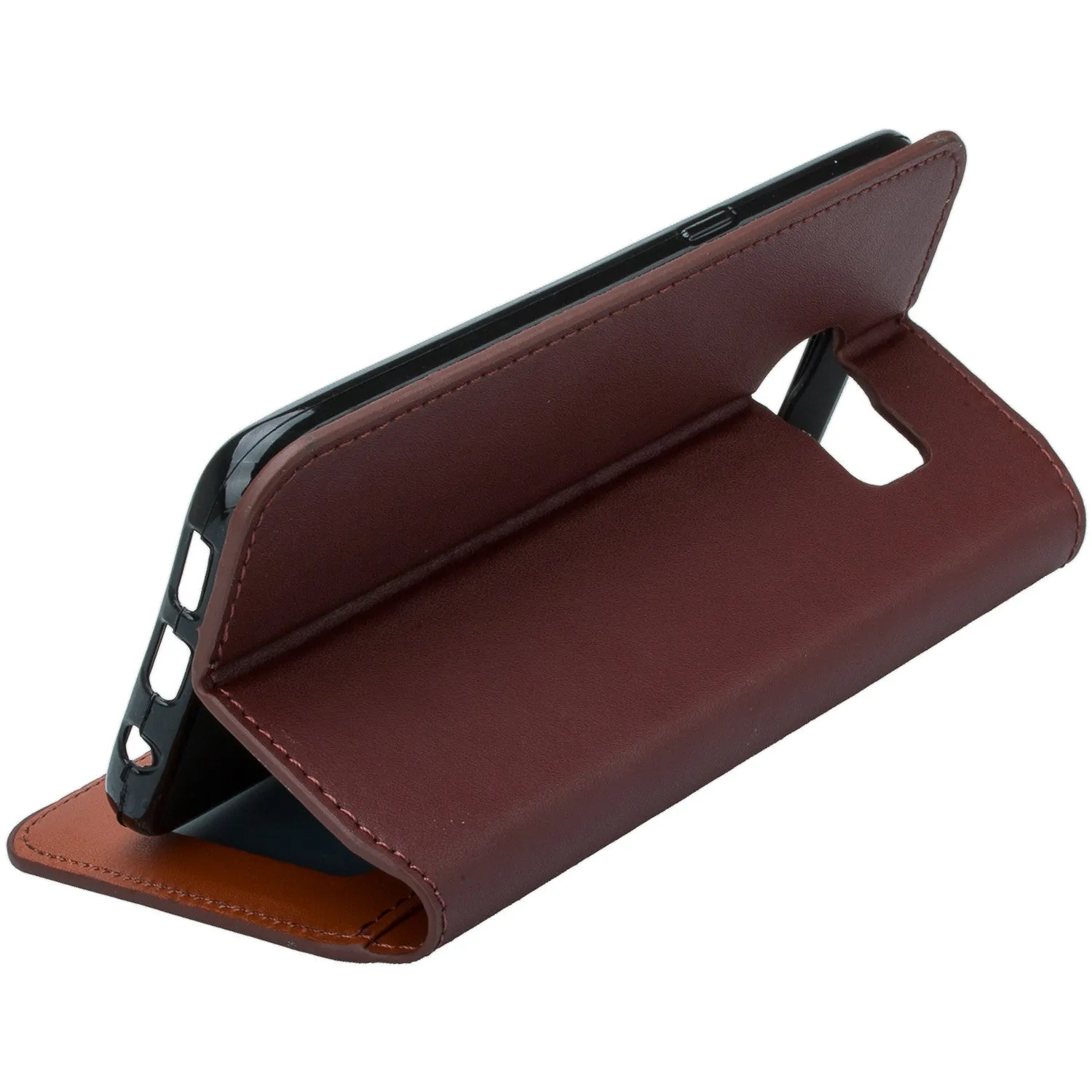 Samsung Galaxy S6 Edge Plus Case, Genuine Leather Magnetic Fold[Kickstand] Wallet Case with ID & Card Slots for S6 Edge Plus - Brown