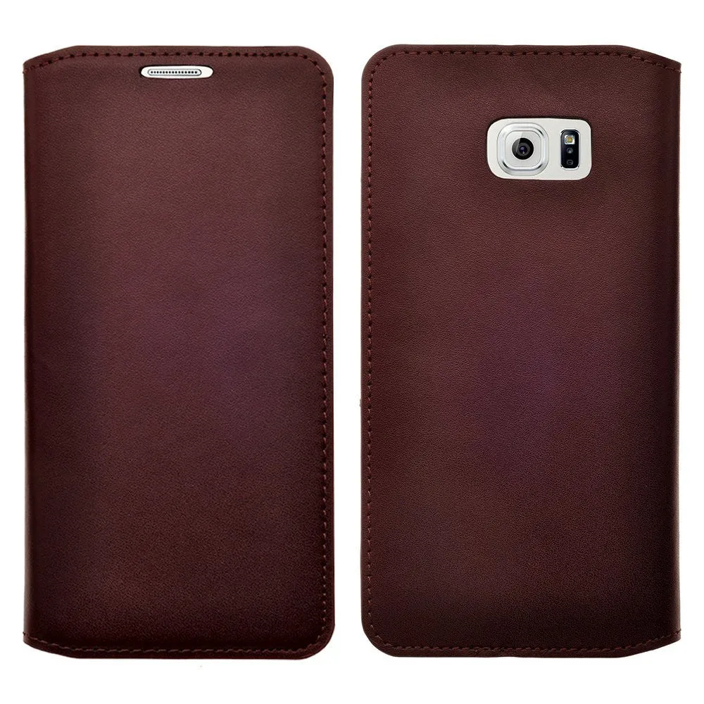 Samsung Galaxy S6 Edge Plus Case, Genuine Leather Magnetic Fold[Kickstand] Wallet Case with ID & Card Slots for S6 Edge Plus - Brown