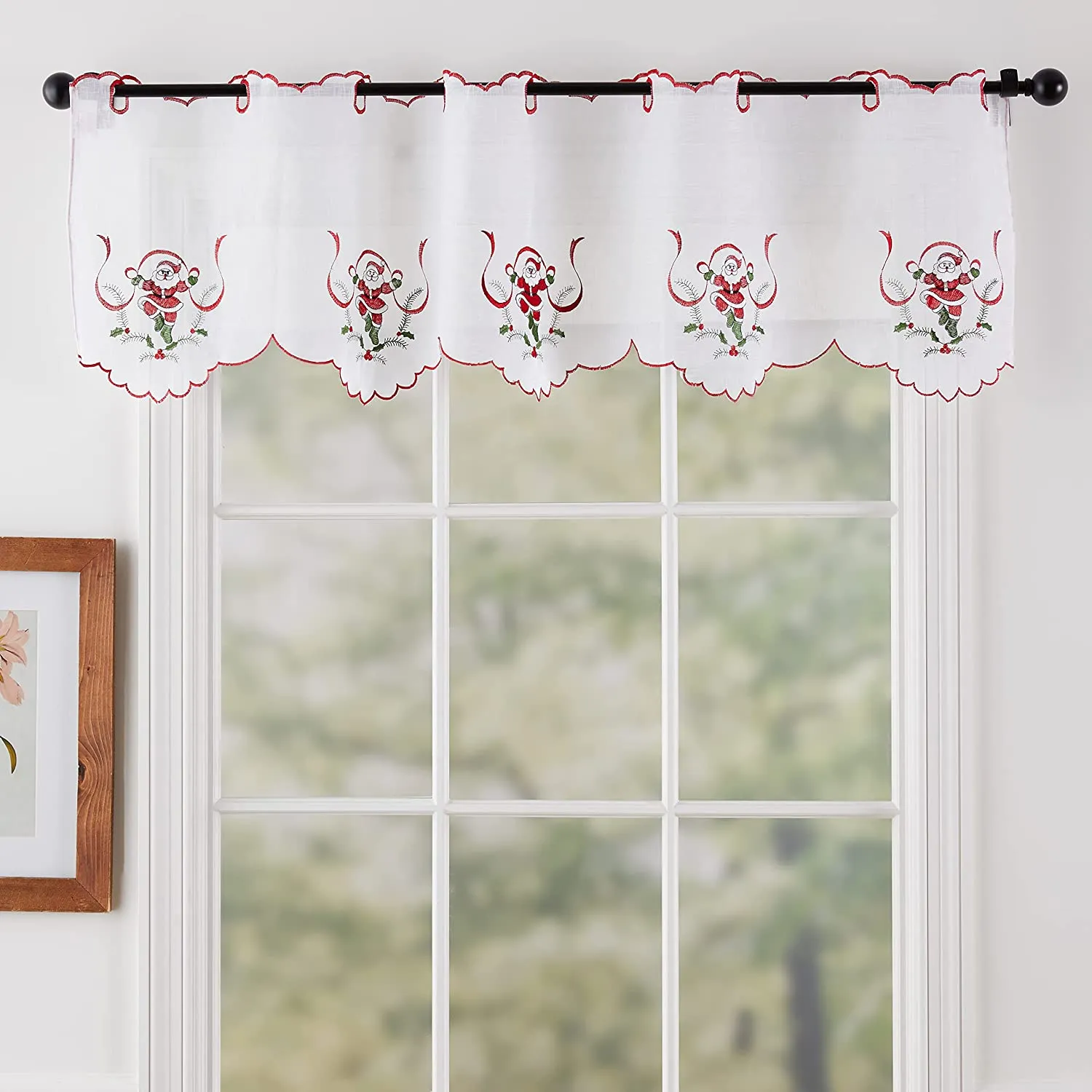 Seasonal Xmas Christmas Holiday Berry Pattern Decorative Window Treatment Grommet Curtain Valance