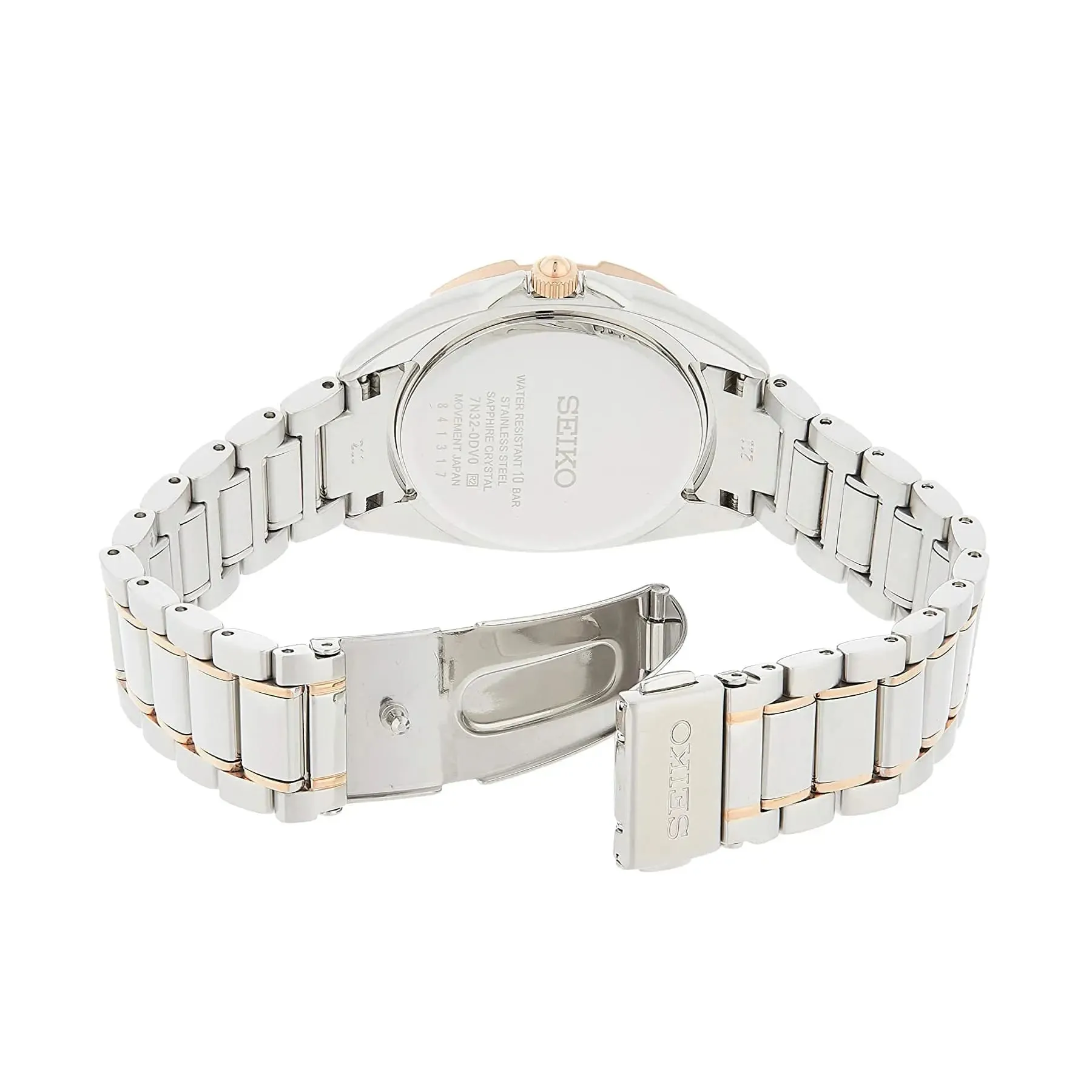 Seiko SKK888 Elegant Two-Tone Women's Watch with Sparkling Diamond Details and Iridescent Mother of Pearl Dial