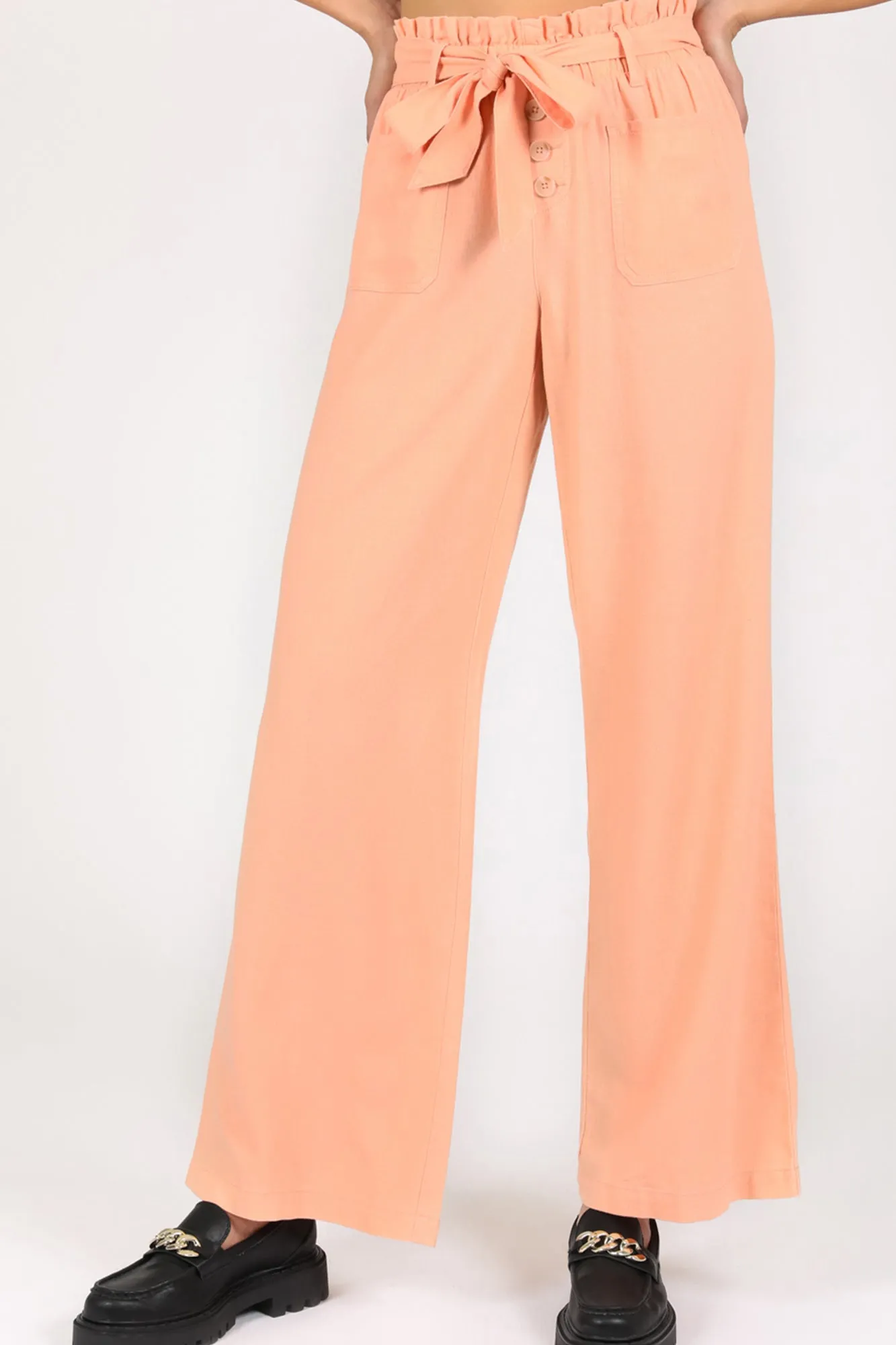 SELF TIE PAPER BAG WIDE LEG - SOFT CORAL