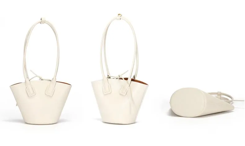 Small Womens Genuine Leather Bucket Handbags Shoulder Bag For Women