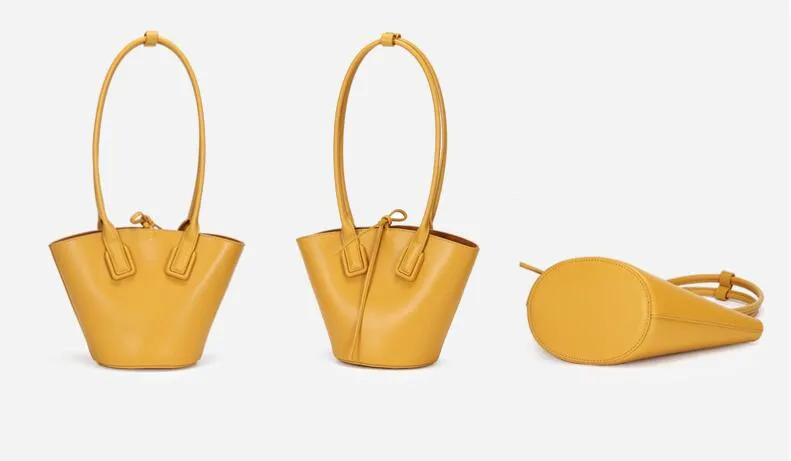 Small Womens Genuine Leather Bucket Handbags Shoulder Bag For Women