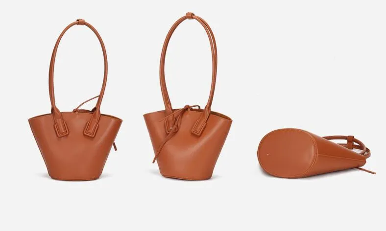 Small Womens Genuine Leather Bucket Handbags Shoulder Bag For Women
