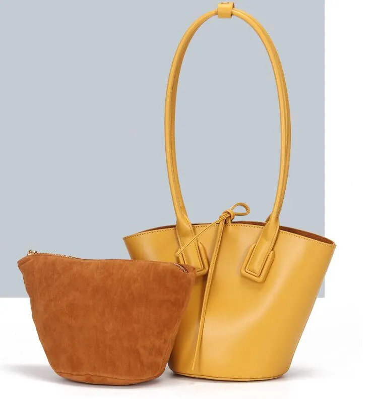 Small Womens Genuine Leather Bucket Handbags Shoulder Bag For Women