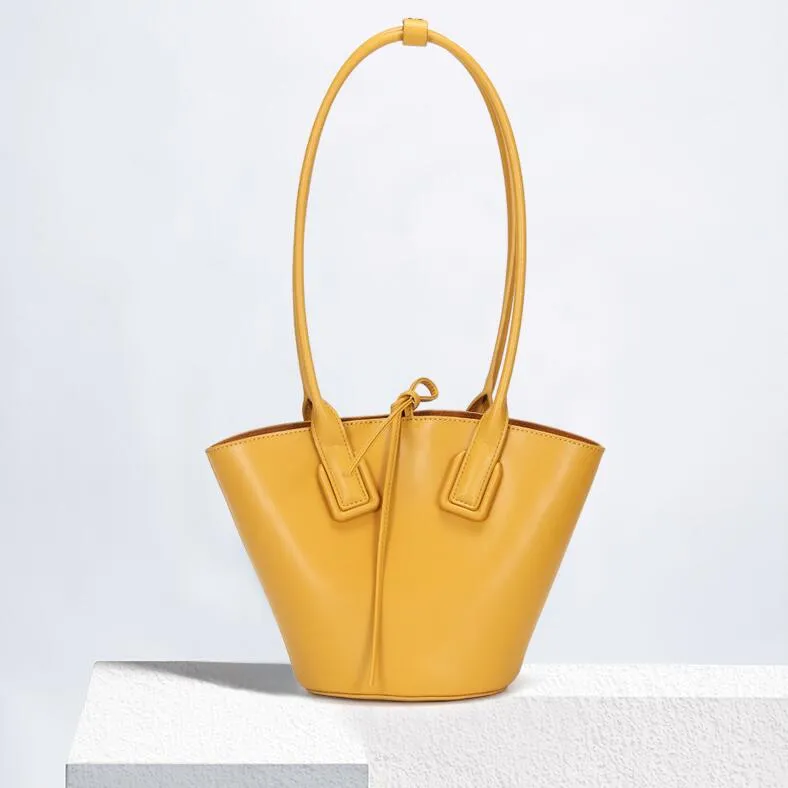 Small Womens Genuine Leather Bucket Handbags Shoulder Bag For Women