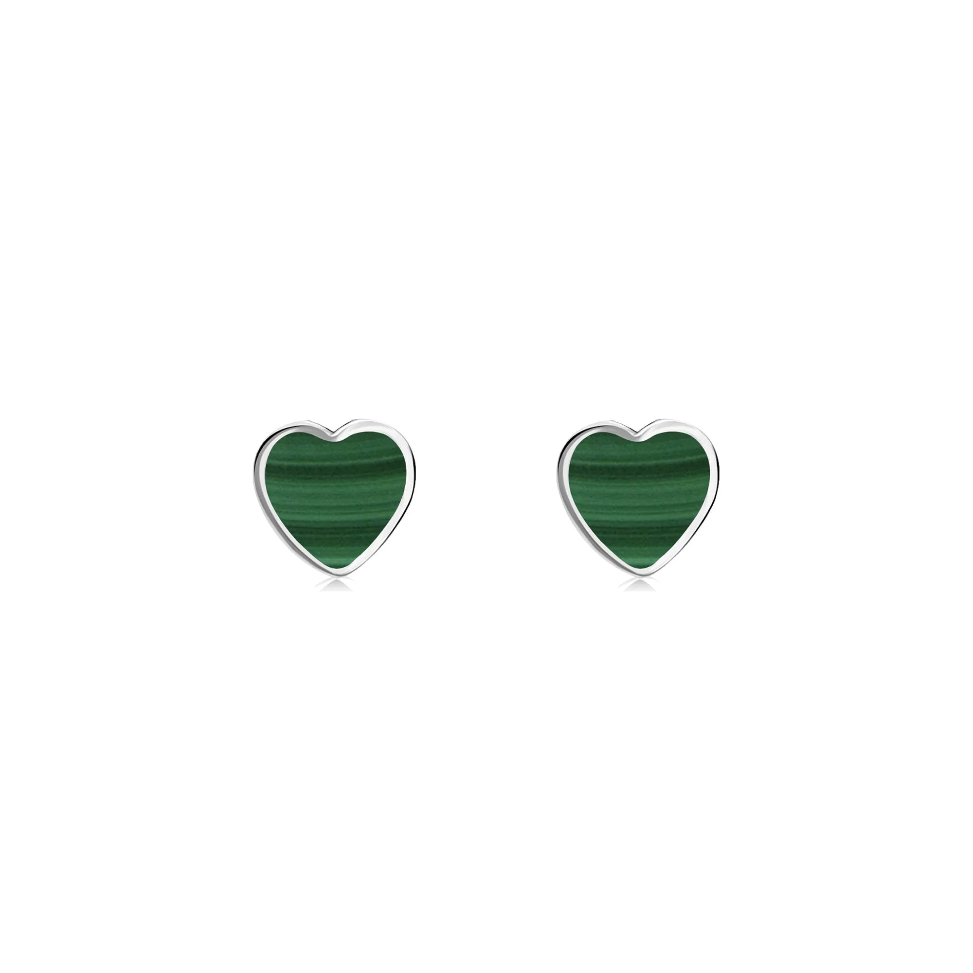 Sterling Silver Malachite Large Heart Stud Earrings