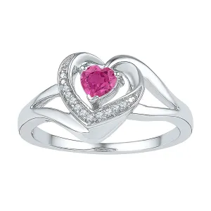Sterling Silver Women's Round Lab-Created Pink Sapphire Diamond Heart Ring