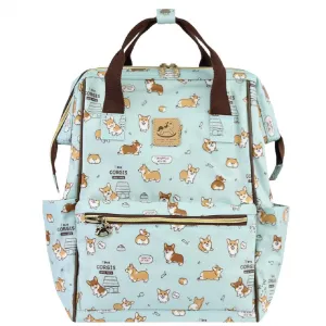 Teal Corgi Puppy Large Opening Backpack