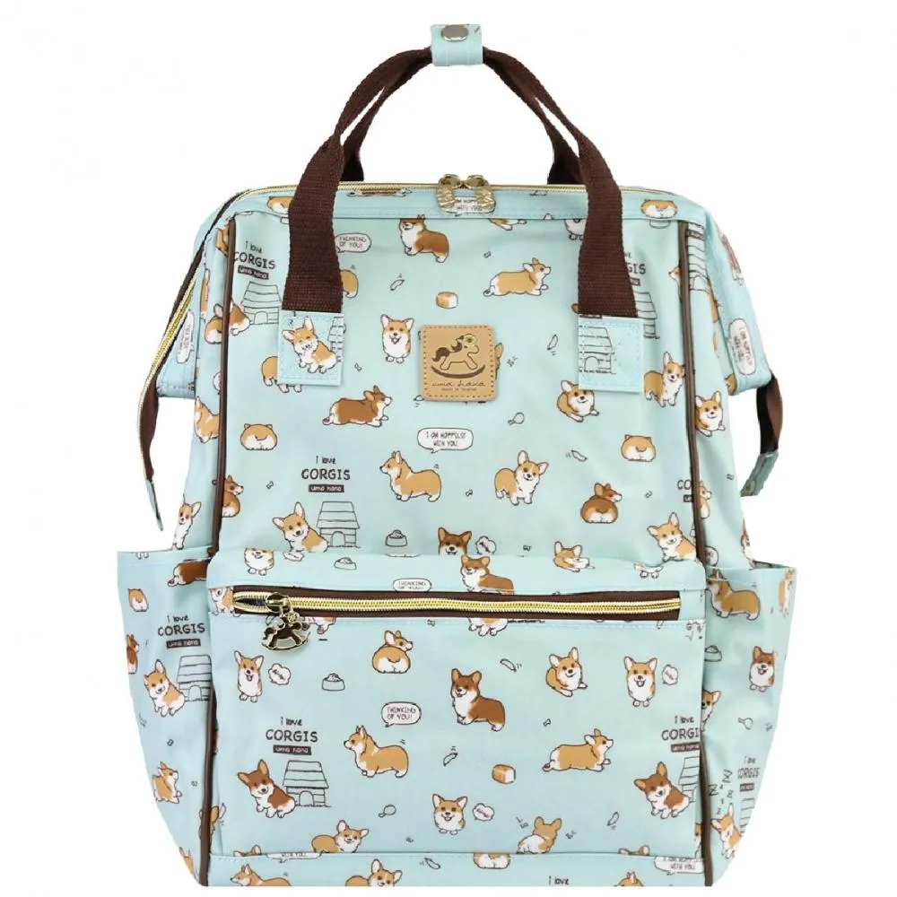 Teal Corgi Puppy Large Opening Backpack