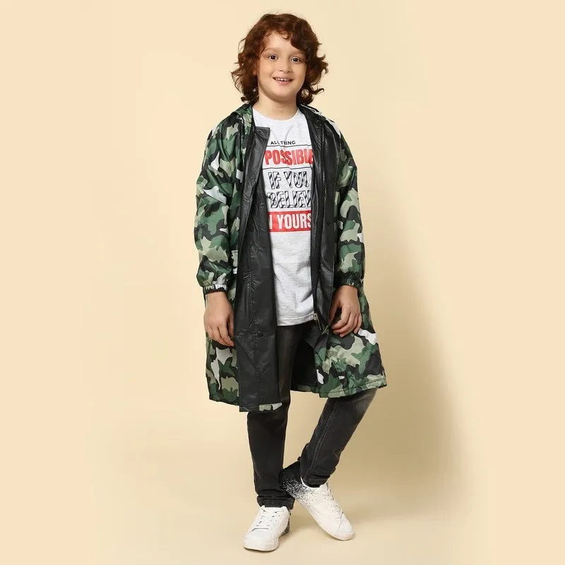 THE CLOWNFISH Archie Series Kids Waterproof PVC Longcoat with Adjustable Hood & Extra Space for Backpack/Schoolbag Holding. Plastic Pouch. Kid Age-9-10 years (Size-36-Pink)
