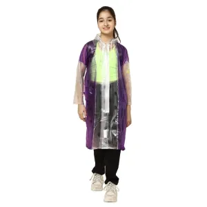 THE CLOWNFISH Laurel Series Kids Waterproof PVC Longcoat with Adjustable Hood & Extra Space for Backpack/Schoolbag Holding. Printed Plastic Pouch. Kid Age-10-11 years (Size-39-Purple)
