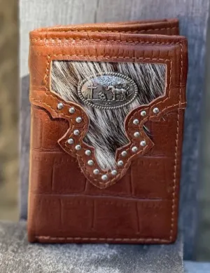 Top Notch Accessories A6002BR Brown Alligator Print w/Praying Cowboy Concho Tri-Fold Wallet