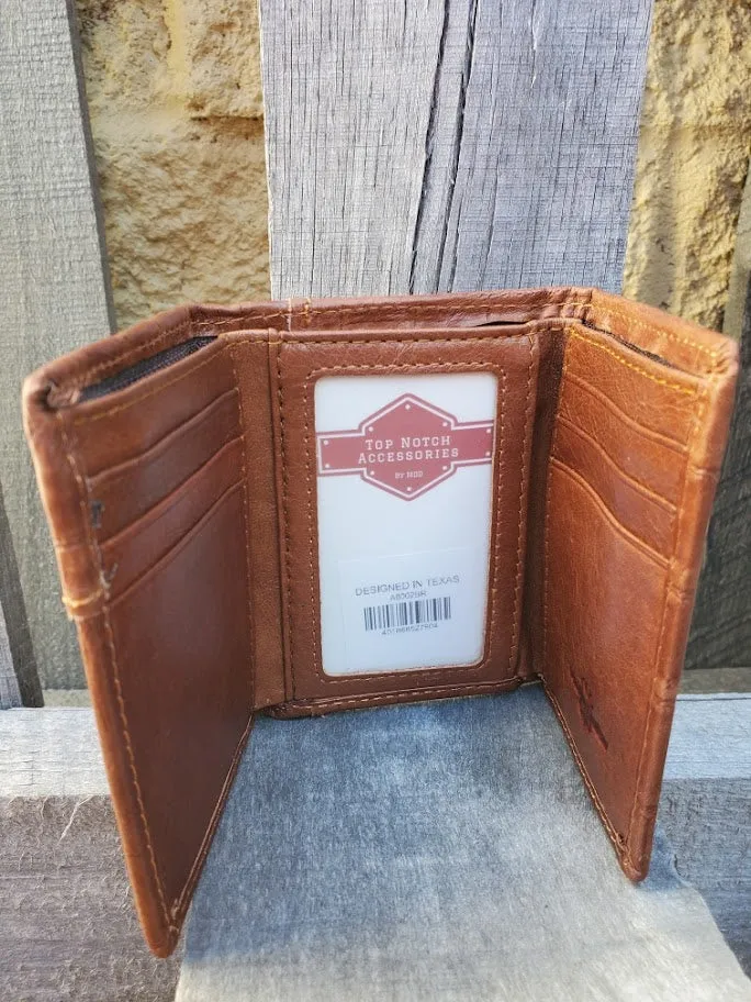 Top Notch Accessories A6002BR Brown Alligator Print w/Praying Cowboy Concho Tri-Fold Wallet