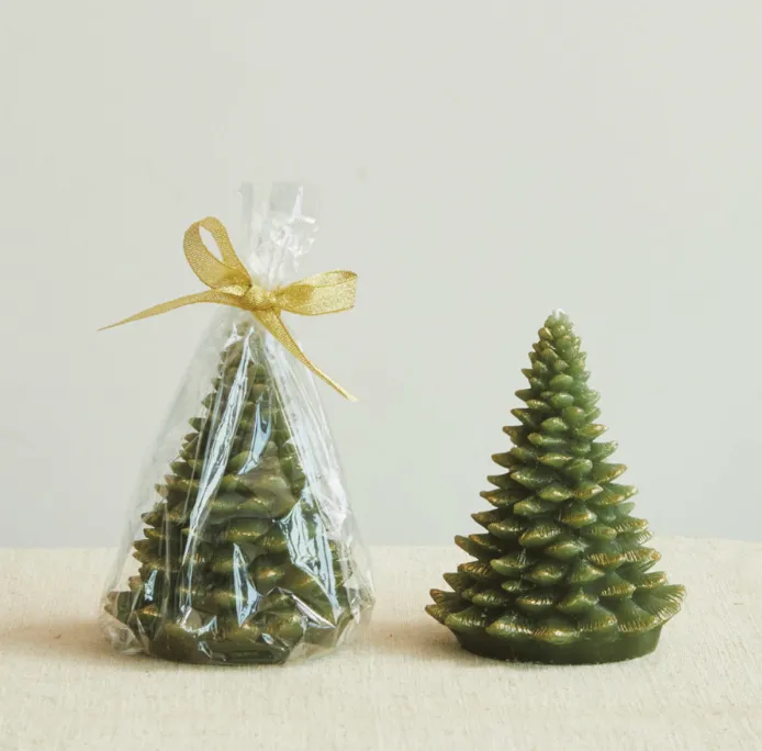 Unscented Tree Shaped Candle w/ Gold Tips