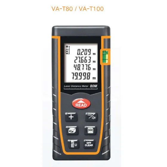 VA-T100, Laser Distance Meter. Range 0.05 - 100M, Accuracy  /-2mm, 635Nm Laser, Class 2, 30 Measurement Storage