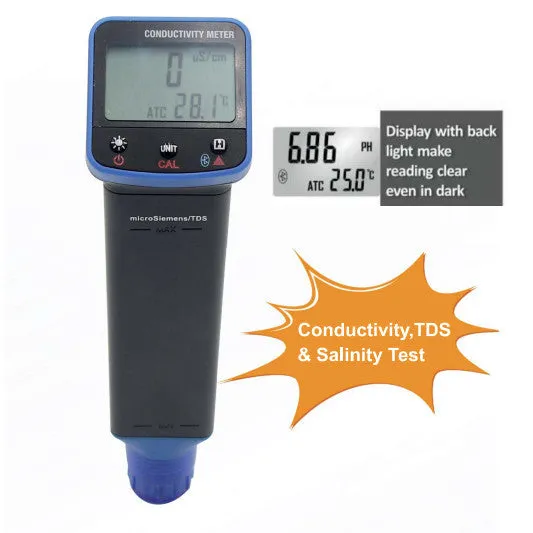 VA1022, Liquid Conductivity (TDS) Tester & Temperature Tester Portable with Internal Sensor. Range 0-1999 uS/cm(0-1028 TDS/0-999 mg/L), 0-50 Deg C Accuracy 2%/0.5 Deg C