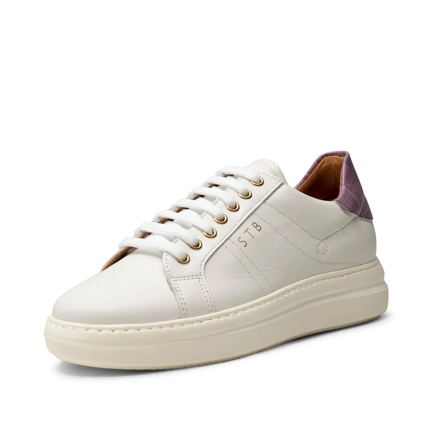 Valda sneaker læder - WHITE/LAVENDER CROCO