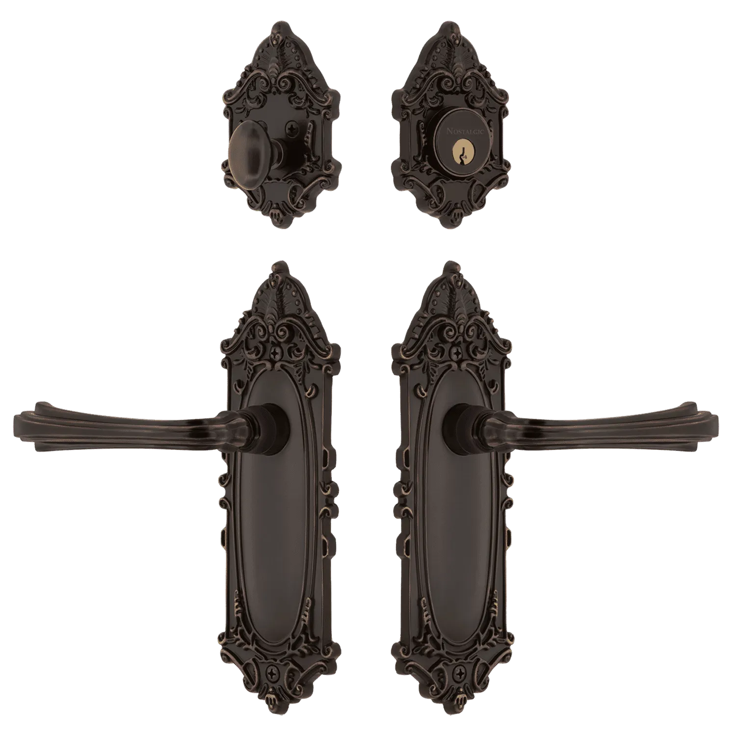 Victorian Entry Set with Fleur Lever in Timeless Bronze