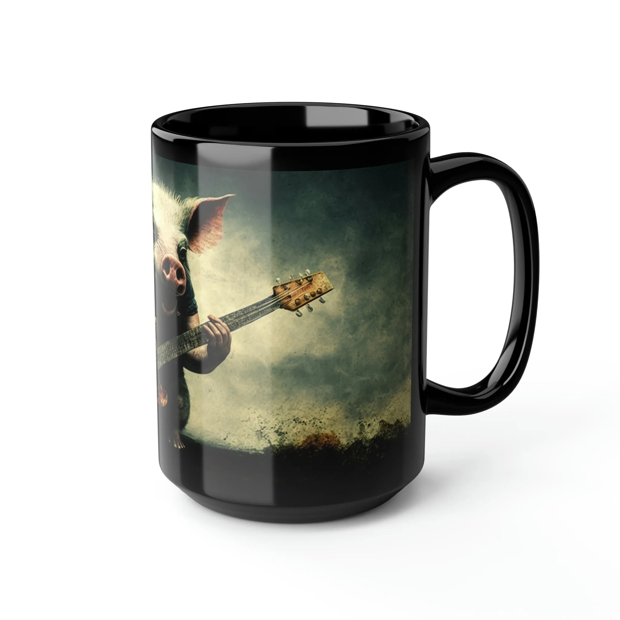 Vintage Pig Hog Playing Guitar - 15 oz Coffee Mug