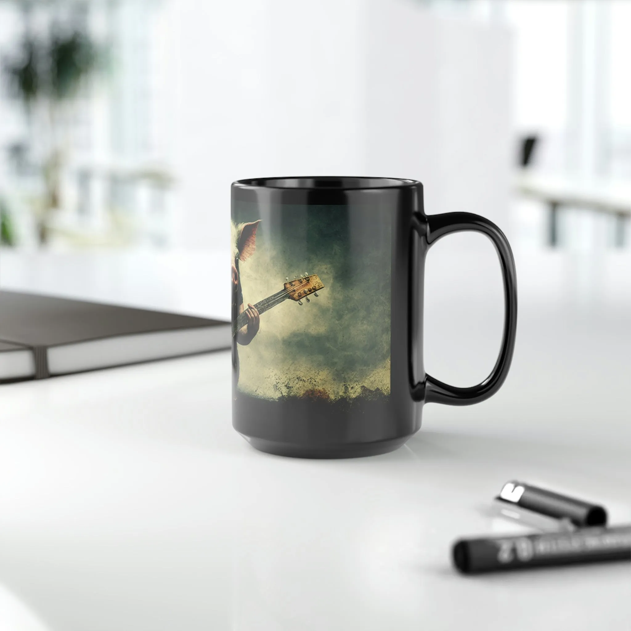 Vintage Pig Hog Playing Guitar - 15 oz Coffee Mug