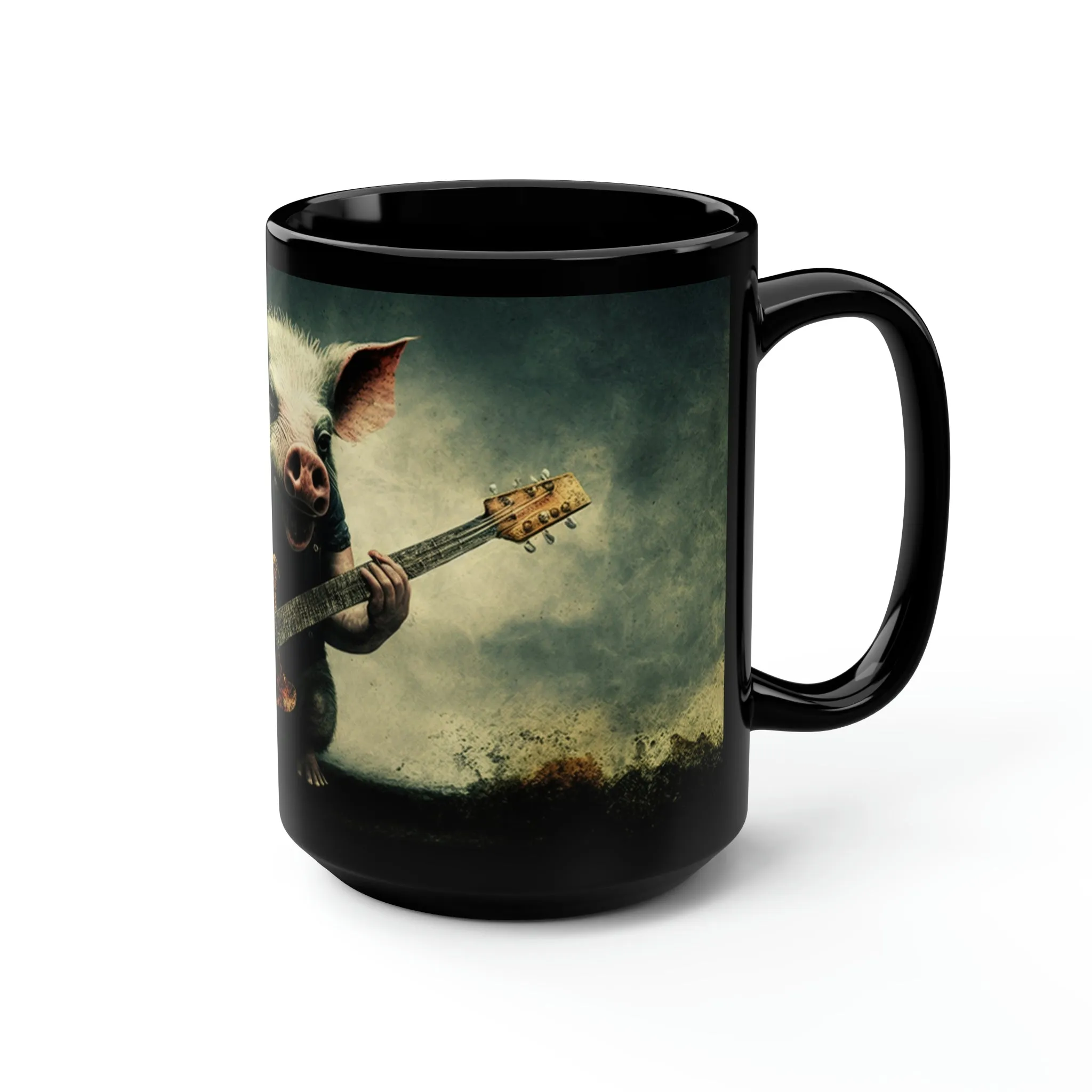 Vintage Pig Hog Playing Guitar - 15 oz Coffee Mug