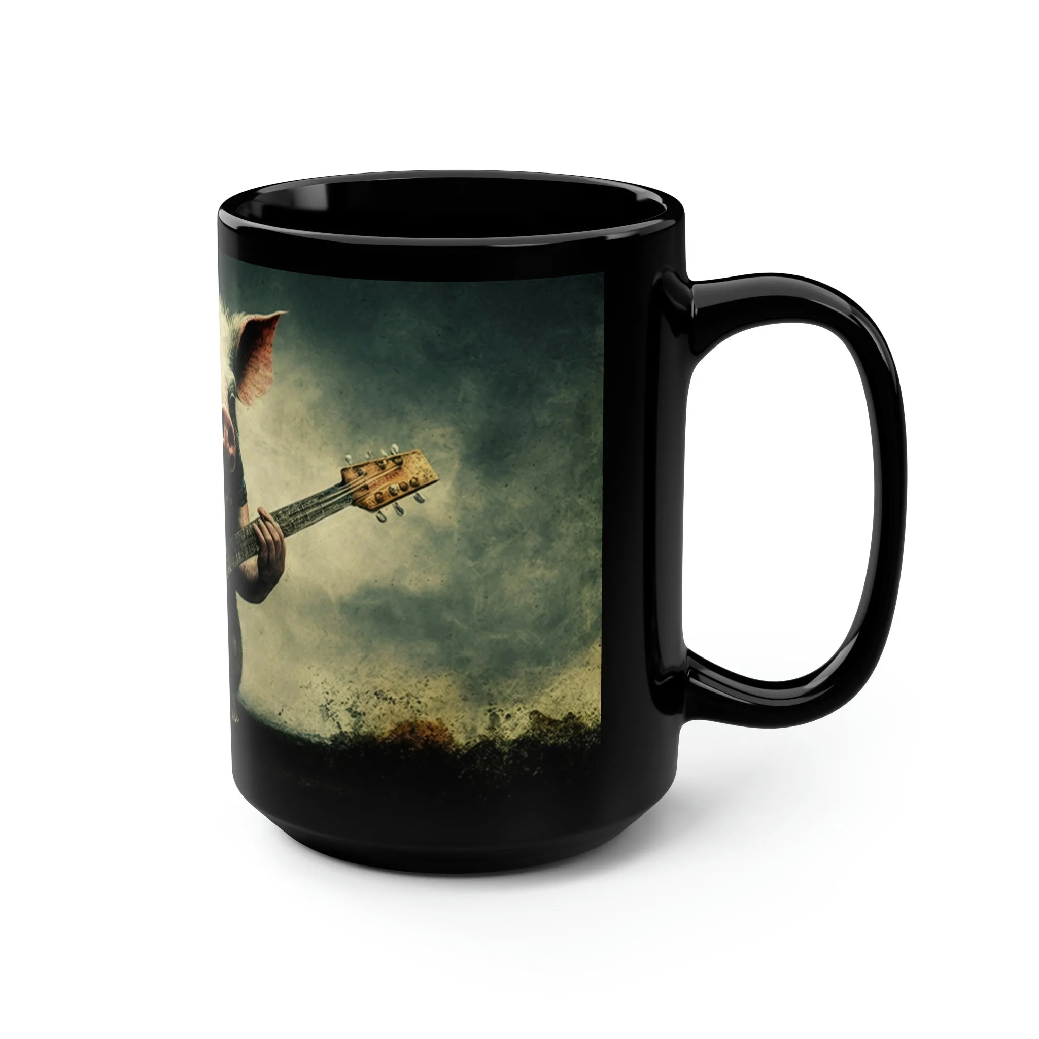 Vintage Pig Hog Playing Guitar - 15 oz Coffee Mug
