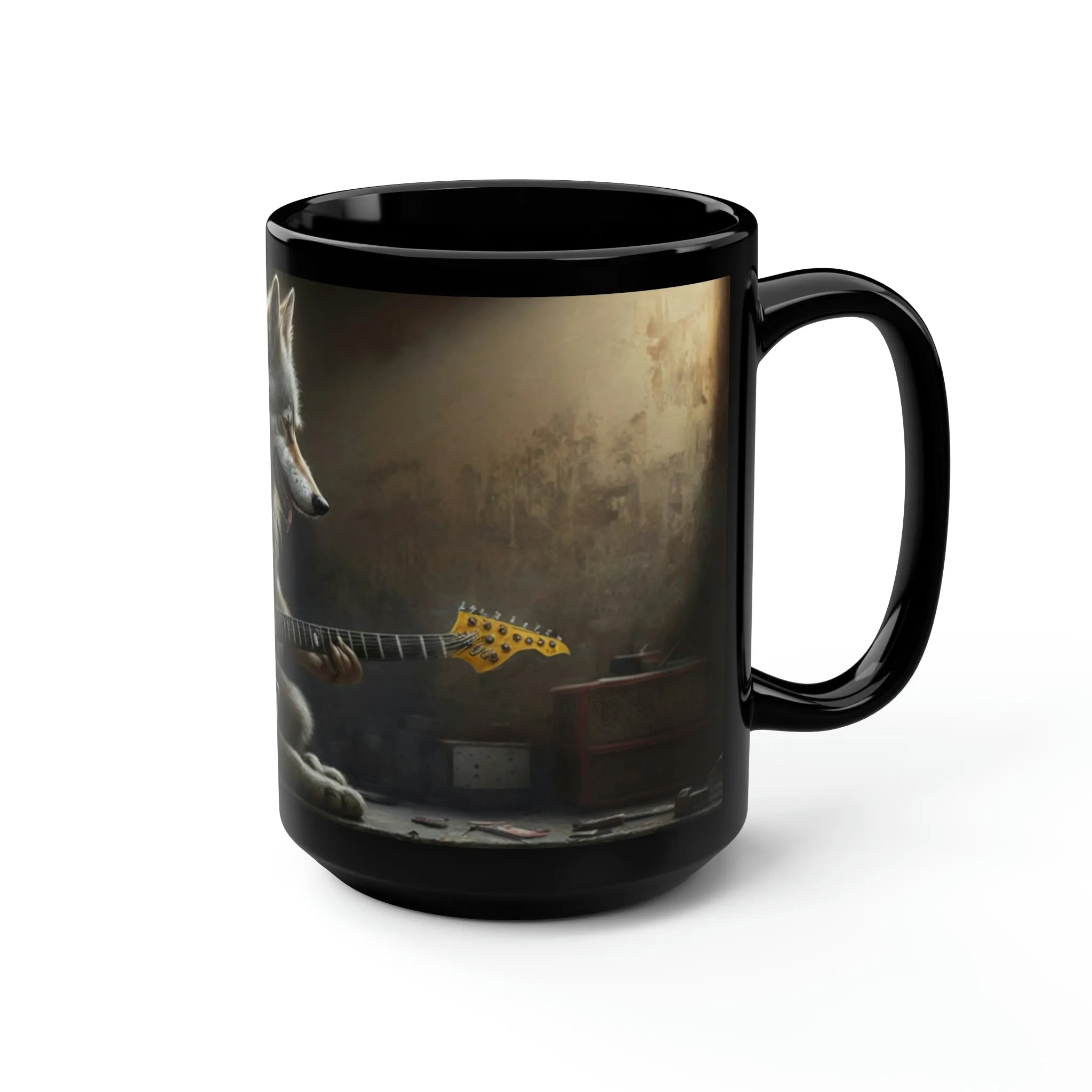 Vintage Wolf Playing Guitar - 15 oz Coffee Mug
