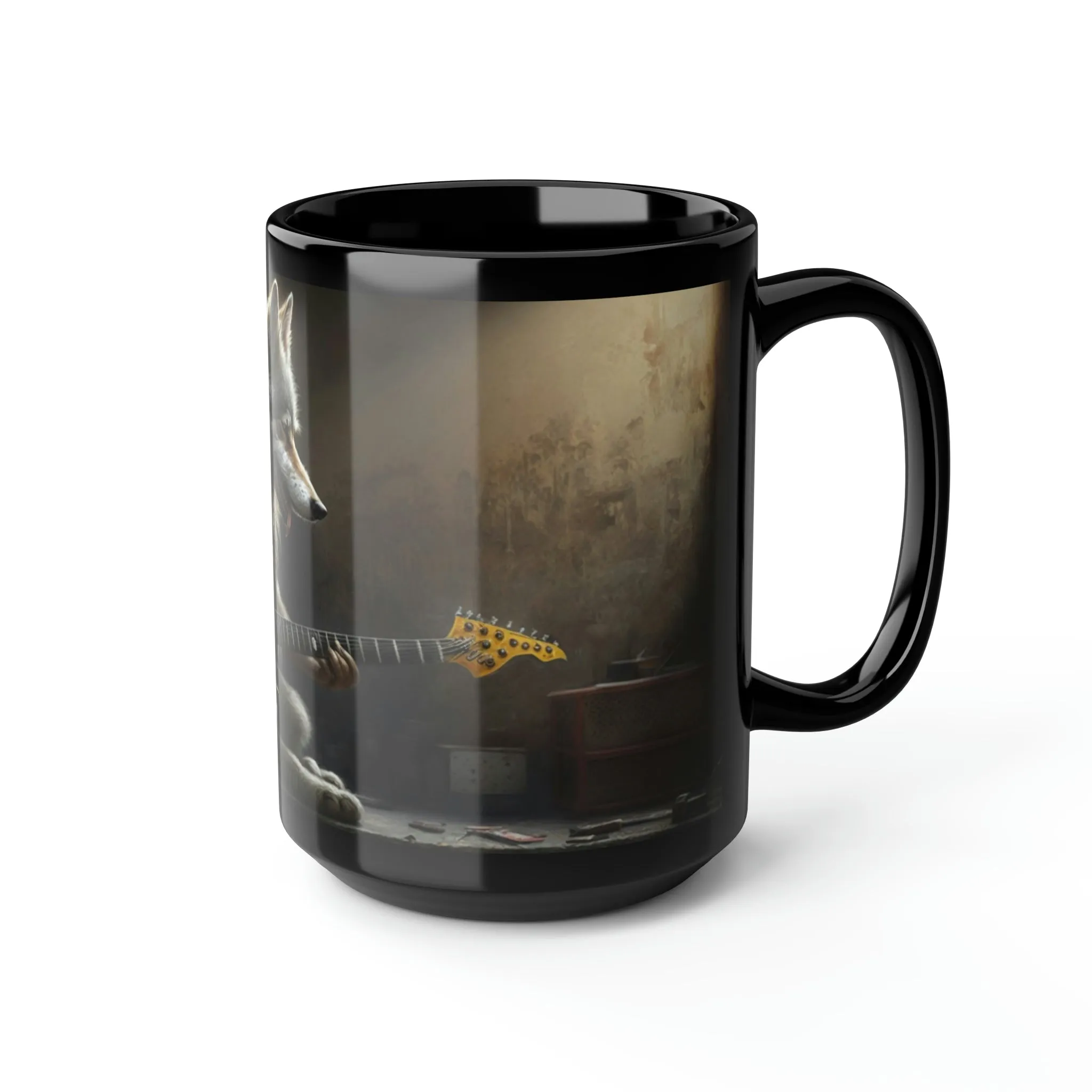 Vintage Wolf Playing Guitar - 15 oz Coffee Mug