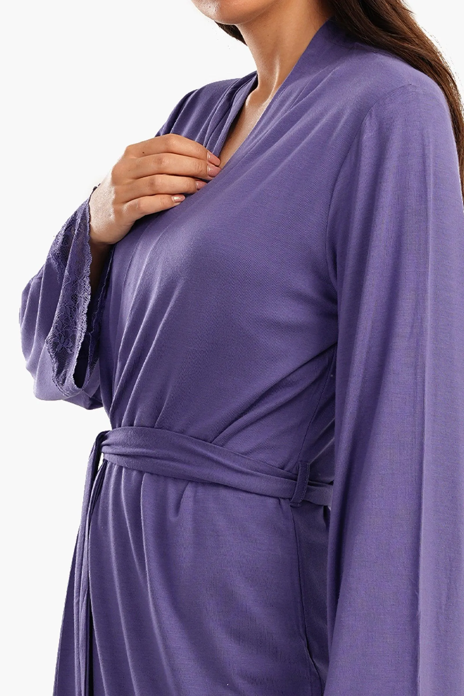 Viscose Robe with Lace Details