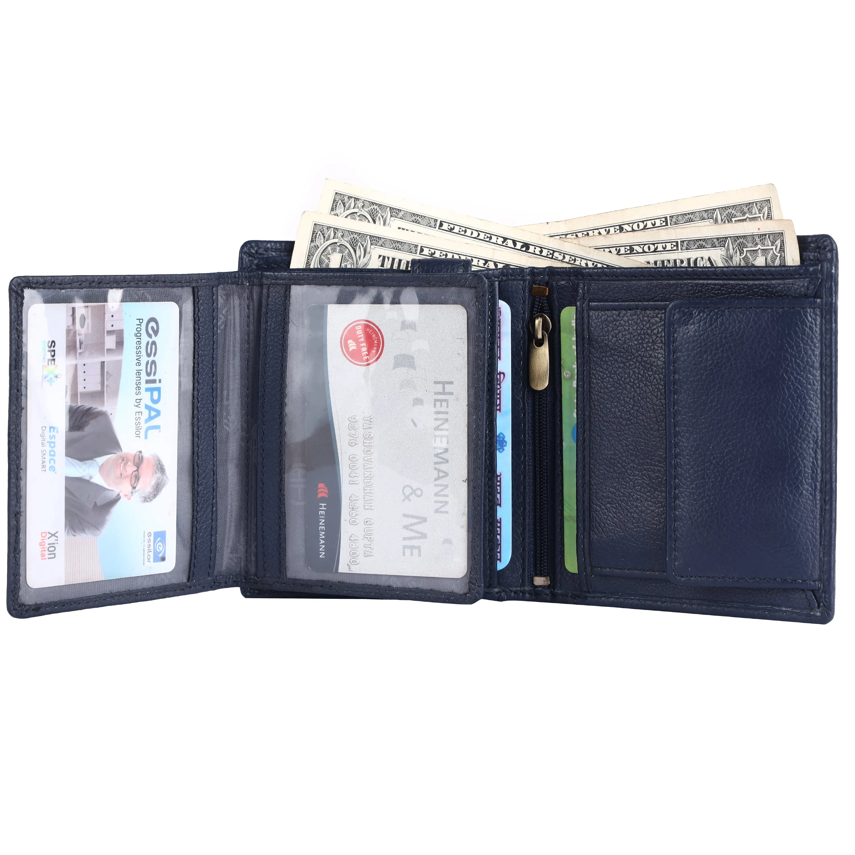 Wallet for Men - Blue | Genuine Leather Bifold Money Wallet | RFID Protected | 9 Card Slots, 2 ID Card
