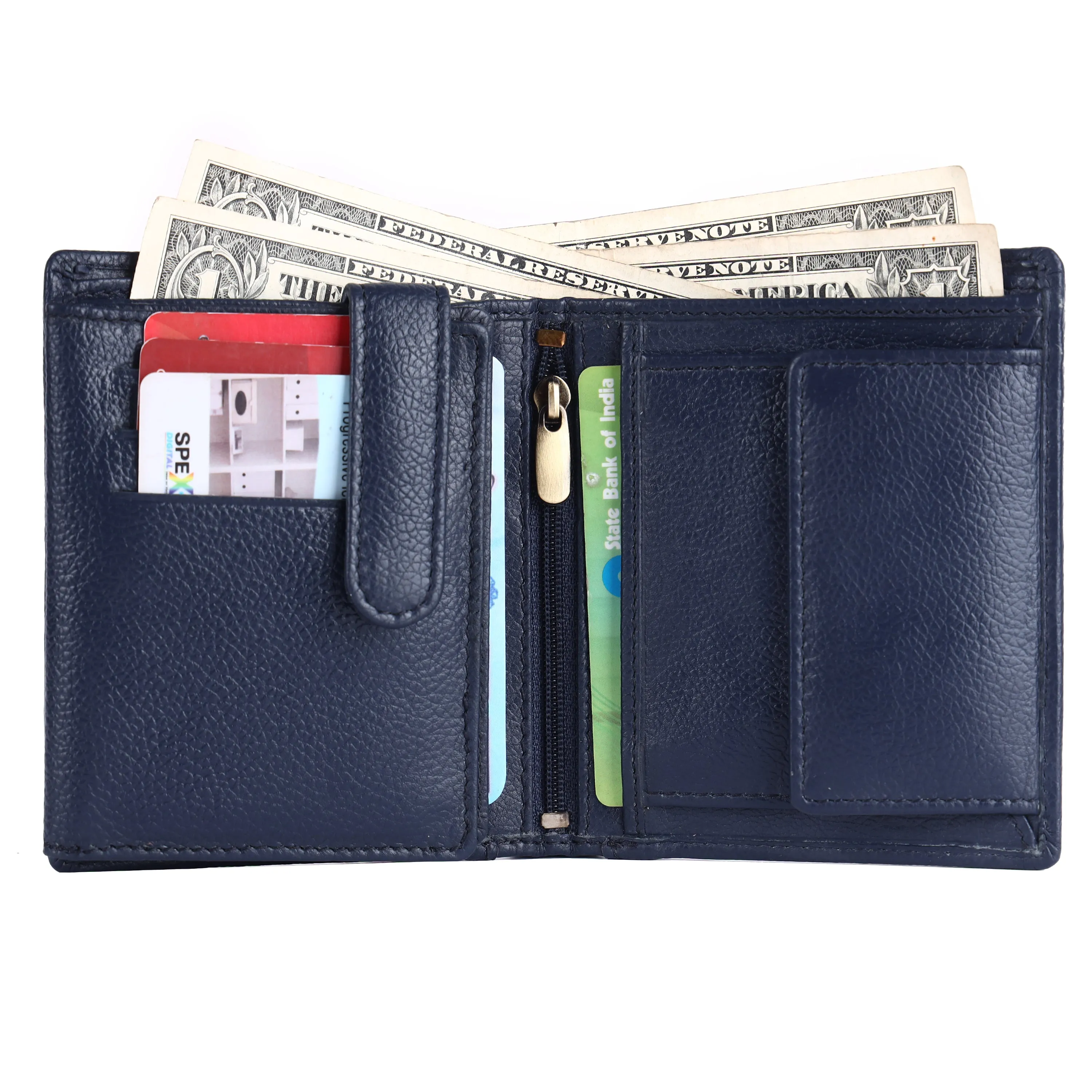 Wallet for Men - Blue | Genuine Leather Bifold Money Wallet | RFID Protected | 9 Card Slots, 2 ID Card