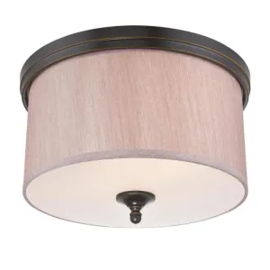 Westinghouse 6341600 2 Light Flush Amber Bronze Finish with Beige Fabric Shade with Frosted Glass Panel