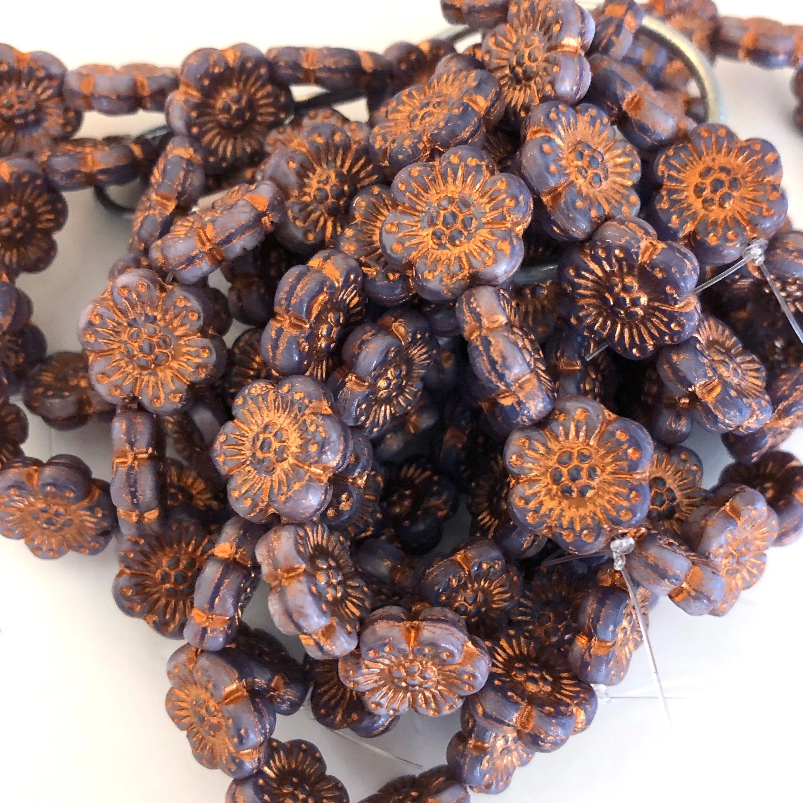 Wild Rose Czech glass beads - Purple with Copper Wash