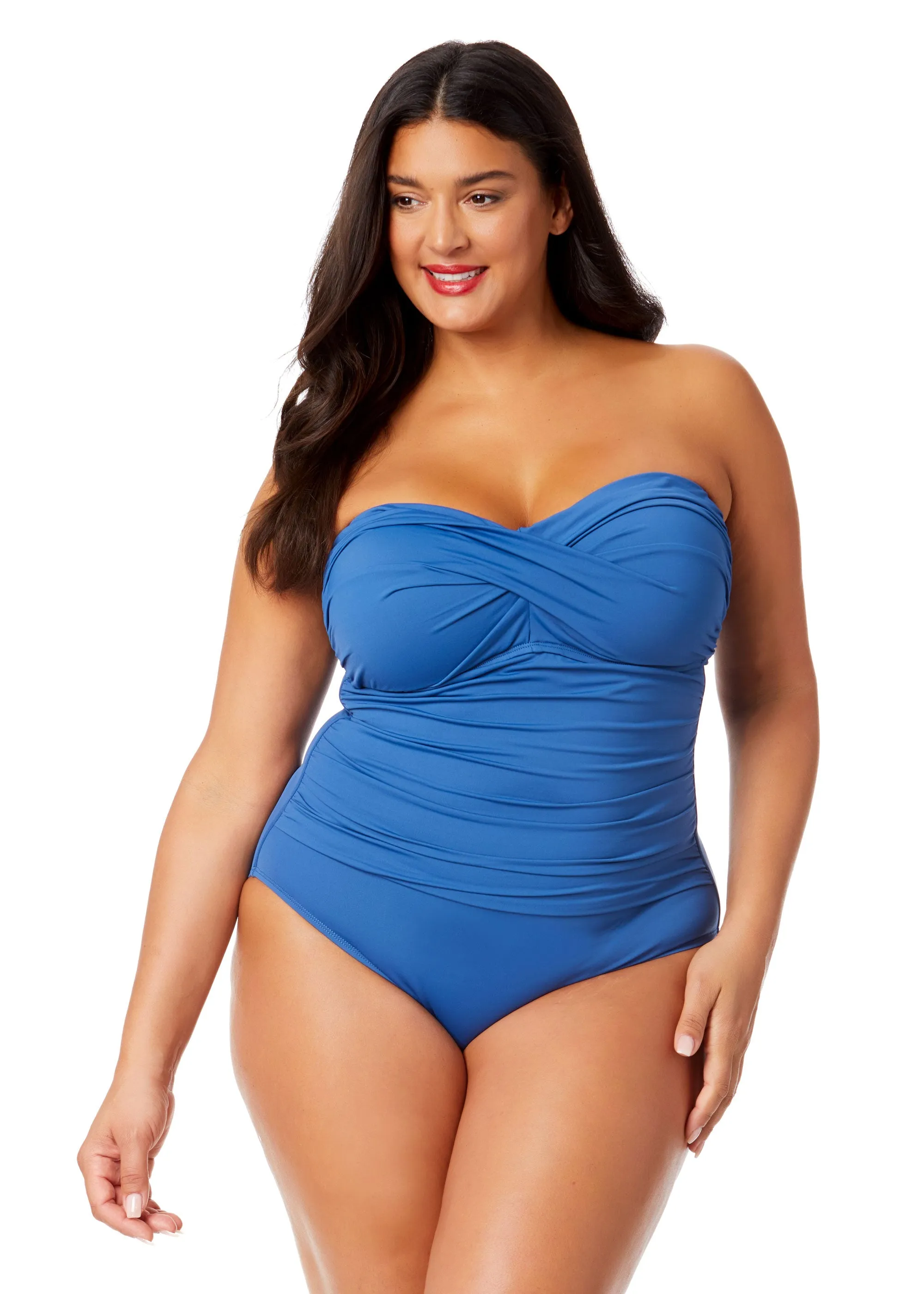 Women's Plus Live In Color Twist Front Shirred One Piece Swimsuit