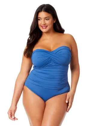 Women's Plus Live In Color Twist Front Shirred One Piece Swimsuit
